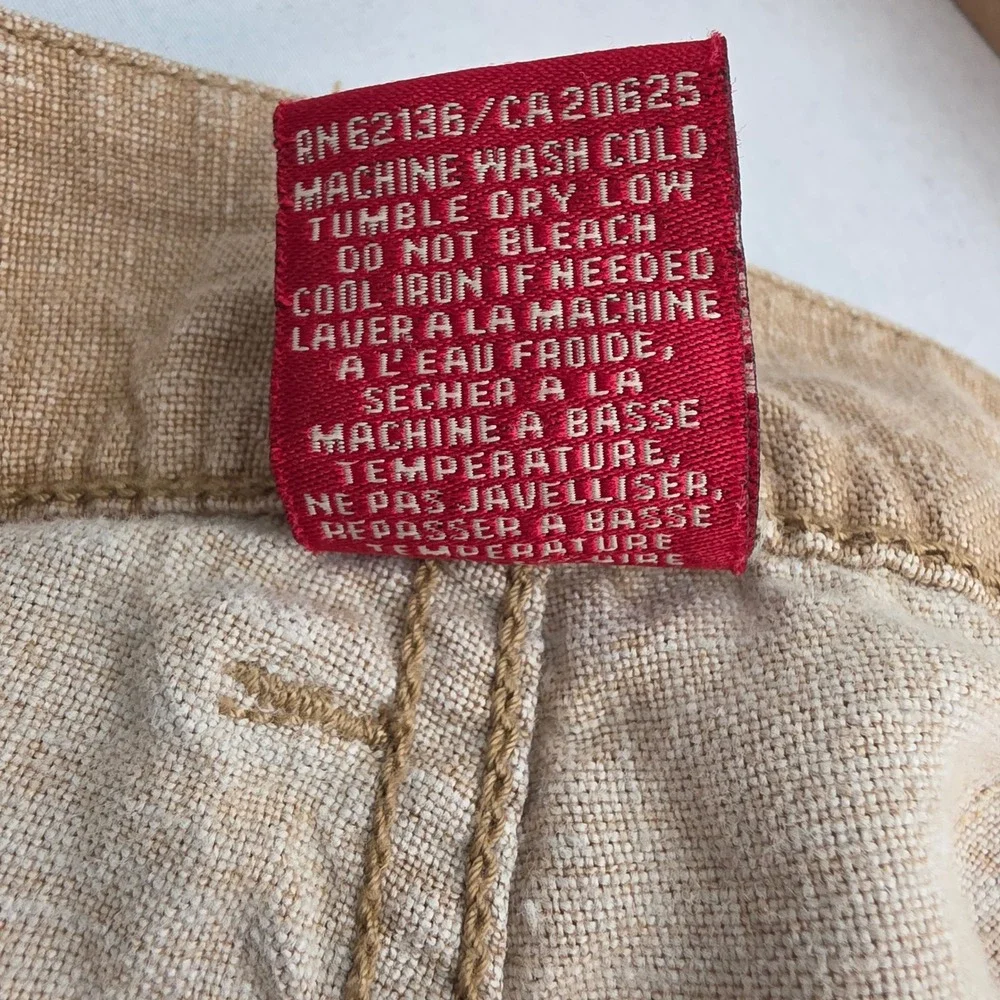 VTG Guess Jeans Mens 36x32 Tan 100% Linen Straight Leg Y2K Red Label 3-V-01